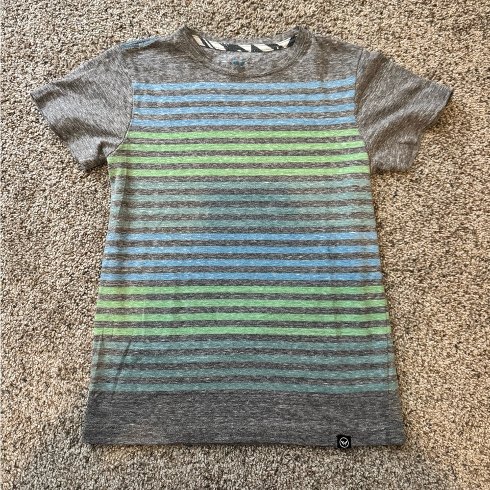 Shaun White Heather Gray Tee with Blue & Green Stripes boys M (8-10)
